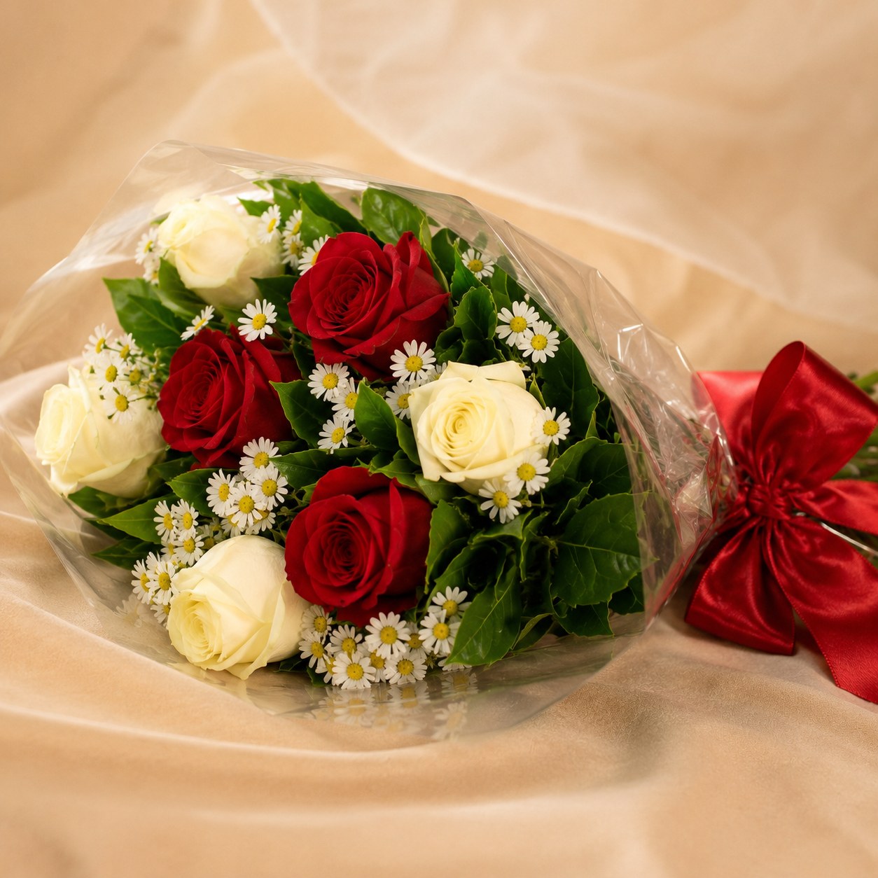 Buquê Amor e Harmonia Rosas Brancas e Vermelhas