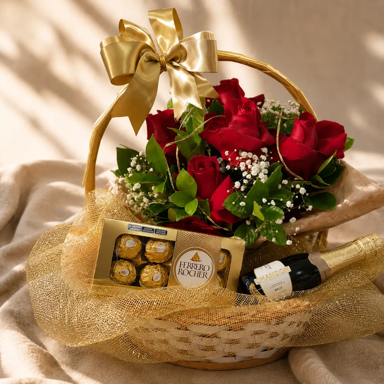 Cesta Luxo Chandon Flores e Chocolate