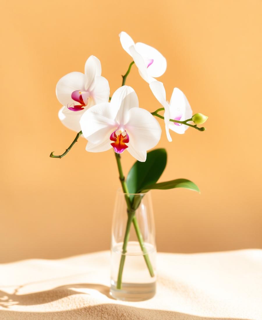 Orquídea Phalaenopsis Branca em Vaso de Vidro